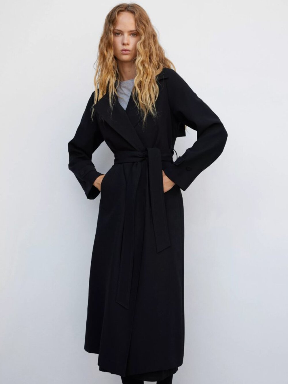 NWOT MNG Black Oversized Trench Coat With Tie XS